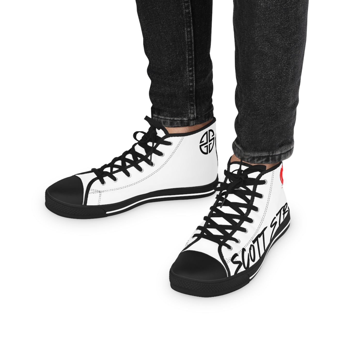 Scott Strong Bleeding Heart Graffiti Men's High Top Sneakers (White)