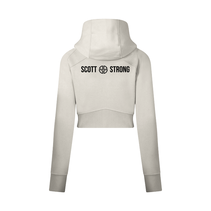 Scott Strong Signature Seal Cropped Zip-Through Hoodie (White)