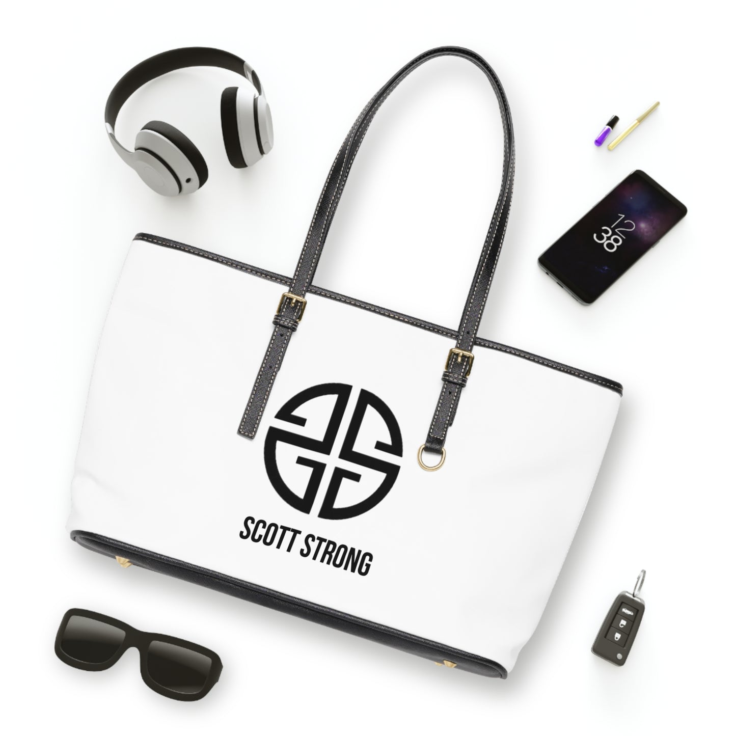 Scott Strong Signature Seal Vegan Leather Shoulder Bag (White)