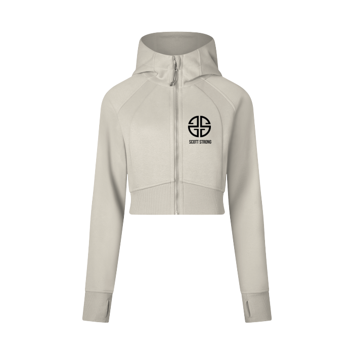 Scott Strong Signature Seal Cropped Zip-Through Hoodie (White)