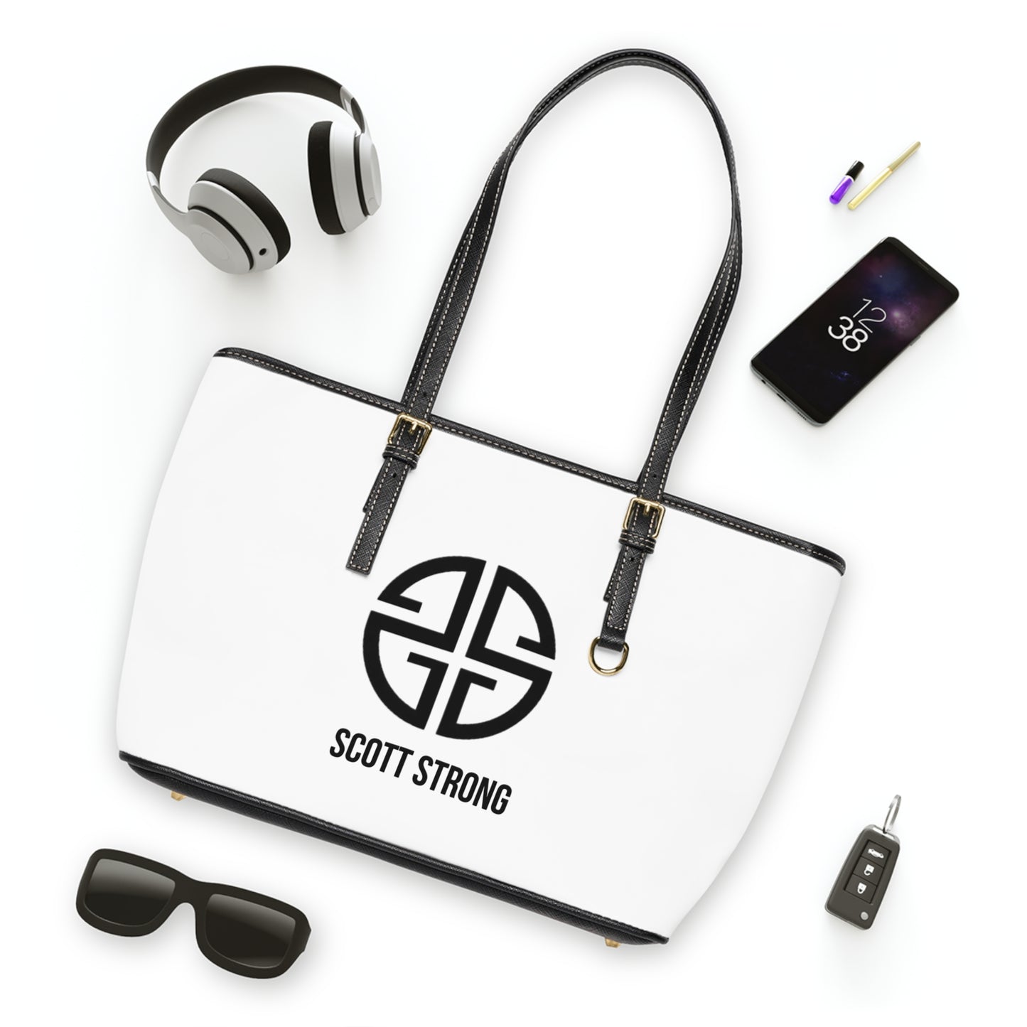 Scott Strong Signature Seal Vegan Leather Shoulder Bag (White)