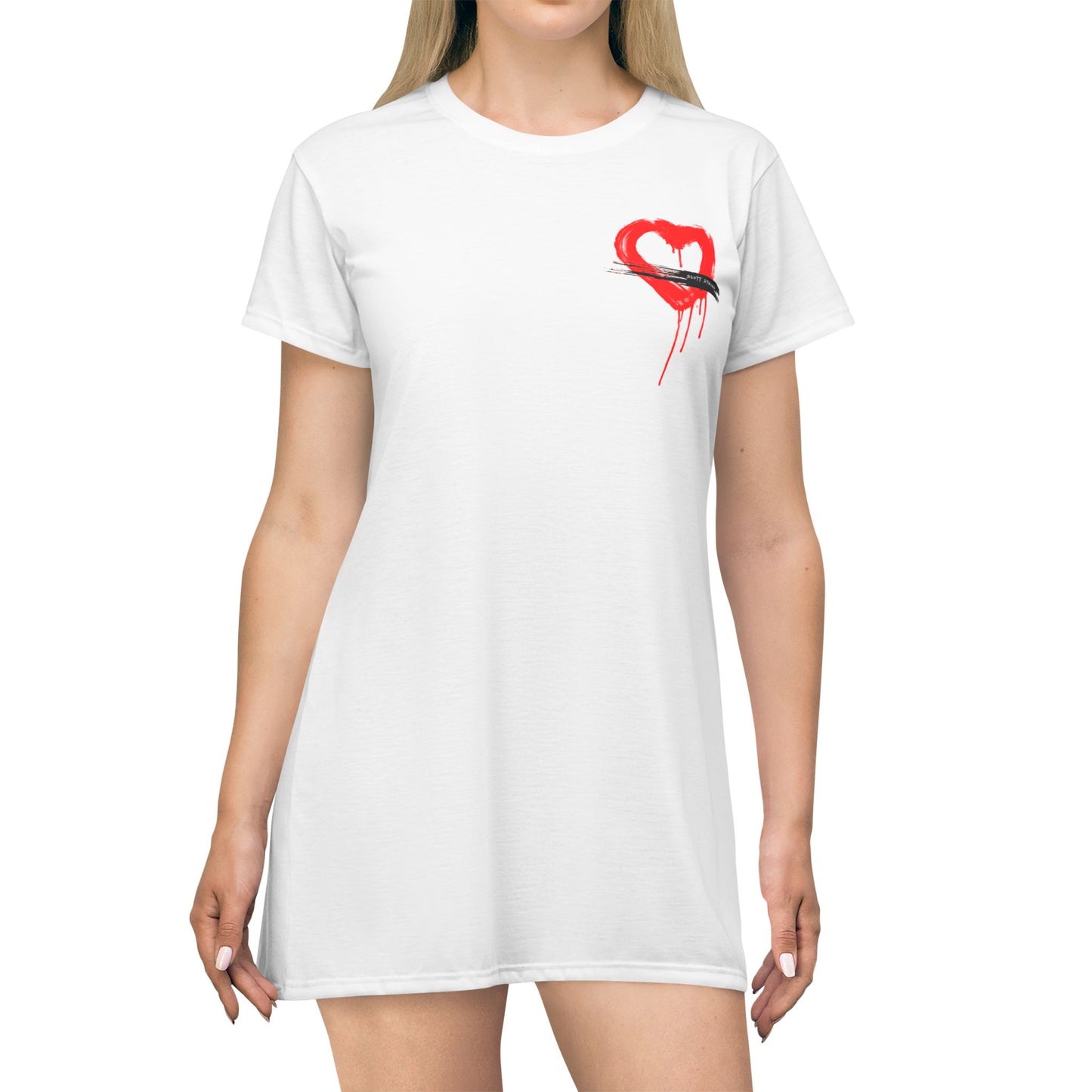 Scott Strong Bleeding Heart T-Shirt Dress (White)