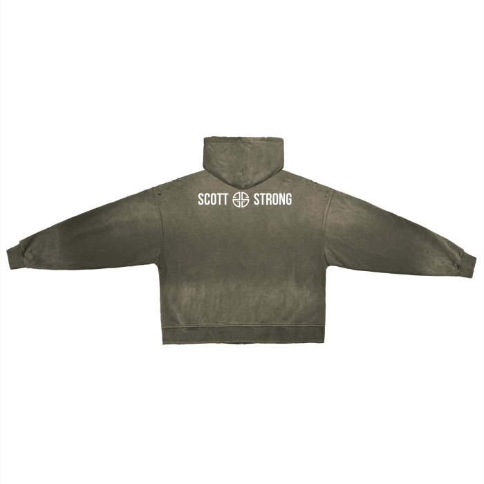 Scott Strong Post-Apocalyptic Aesthetic Pure Cotton Hand-Frayed Monkey Washed Zip Hoodie
